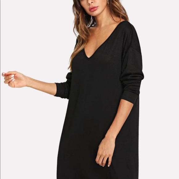 Black V-Neck Dress - Picture 3 of 6